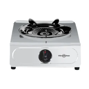 Hornillo a gas Vitrokitchen 160IB en acero inoxidable con quemador de alta potencia vista frontal