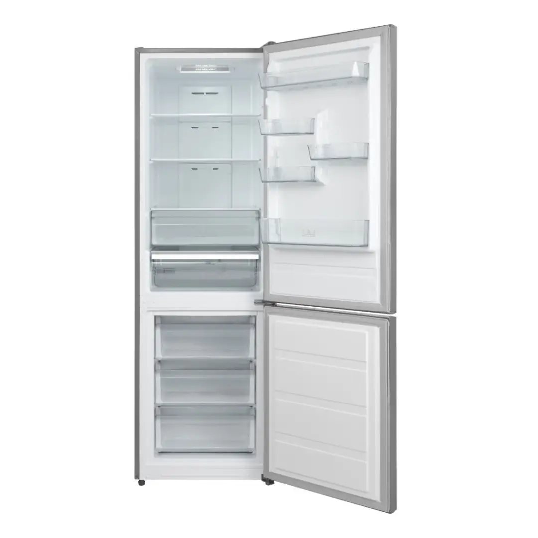frigorífico combi Johnson JRC-188ENX abierto mostrando interior con estantes, cajones y zona 0 grados