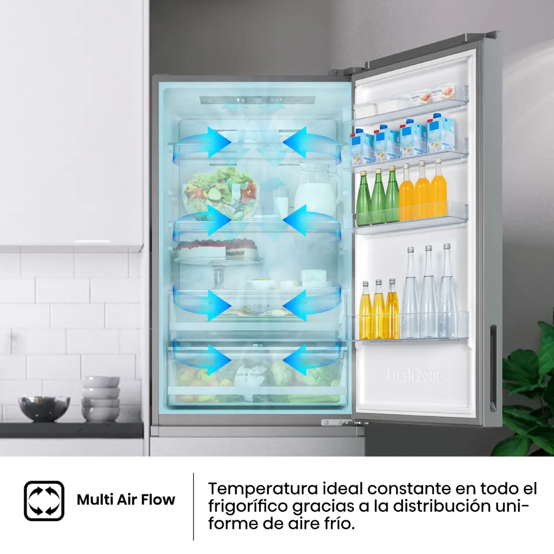 detalle sistema Multi Air Flow del frigorífico Hisense RT641N4AIE para distribución uniforme del frío
