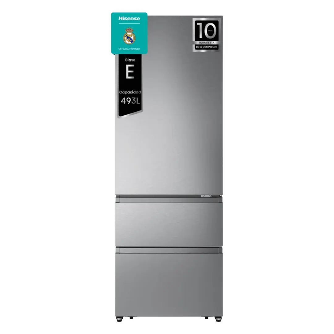 frigorífico combi Hisense RT641N4AIE inox de 200 cm con 3 puertas, sistema Total No Frost y cajones de gran capacidad