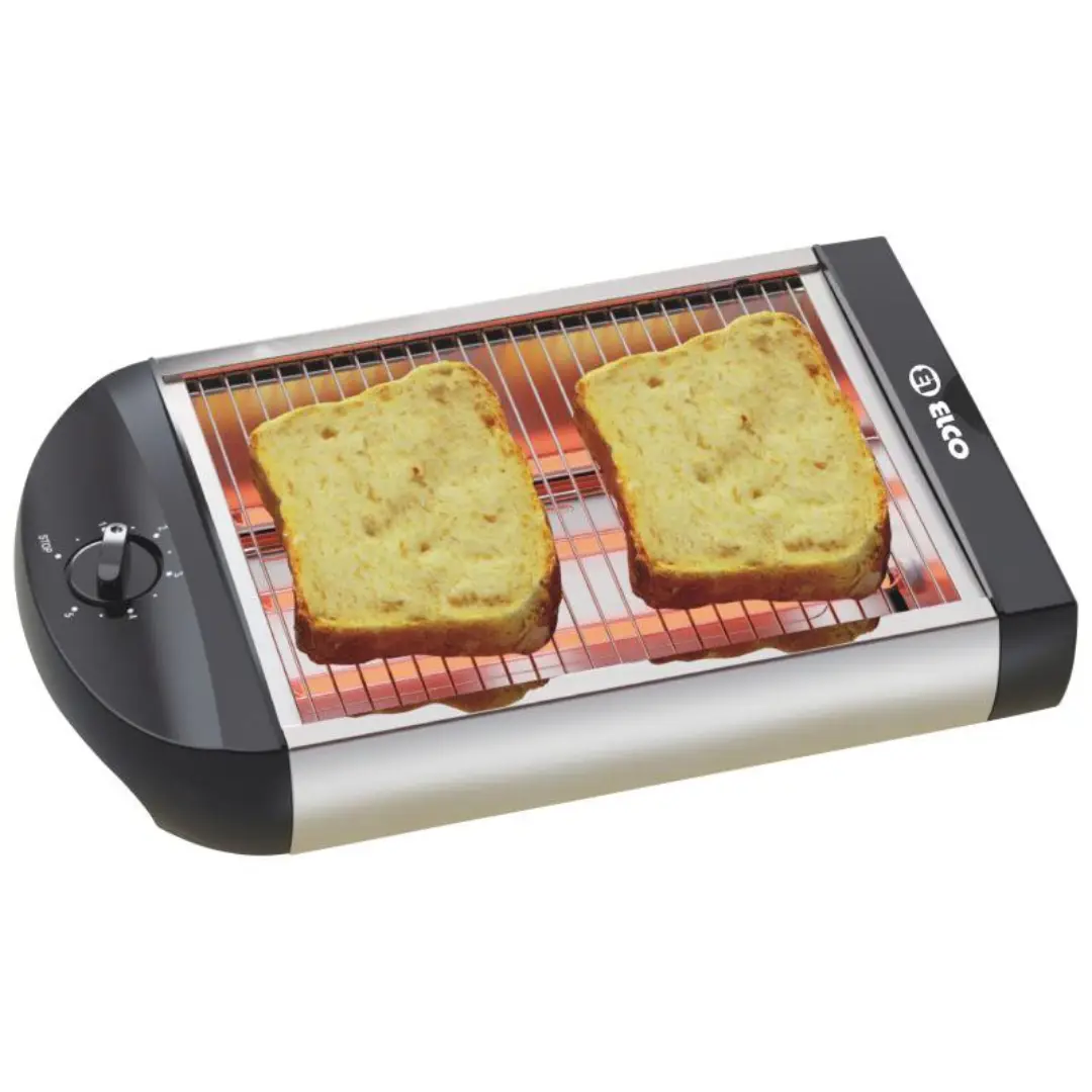 Tostador plano ELCO PT-1085P de acero inoxidable 900W con lámparas de cuarzo vista frontal compacta