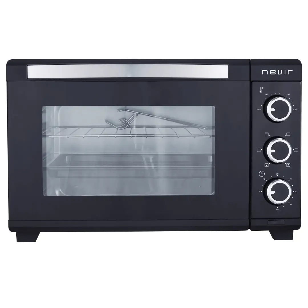 Mini horno Nevir NVR-9847HCL de 25 litros con convección 1600W y función grill vista frontal de sobremesa