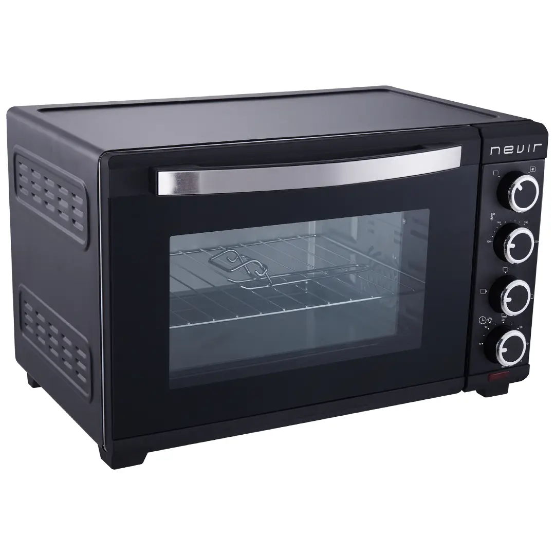 Mini horno Nevir NVR-9853HCL de 38 litros vista lateral con diseño compacto de sobremesa