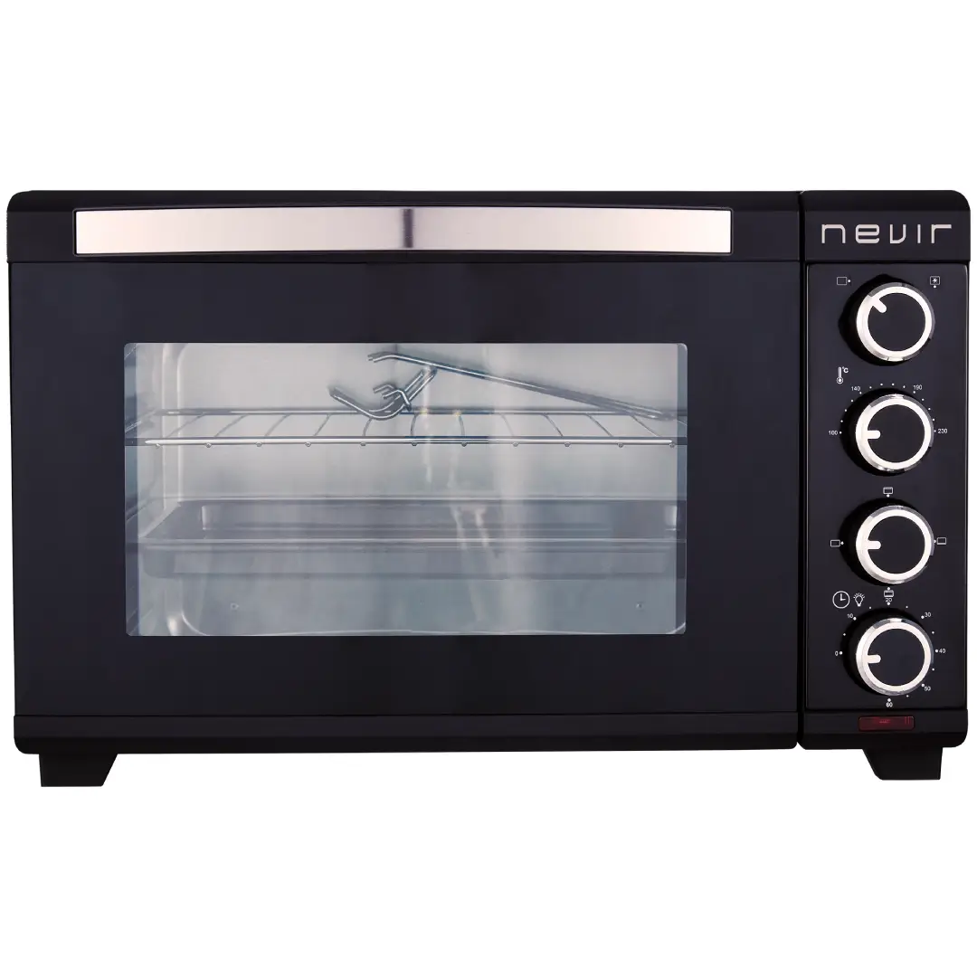 Mini horno Nevir NVR-9853HCL de 38 litros con convección 1600W y luz interior vista frontal