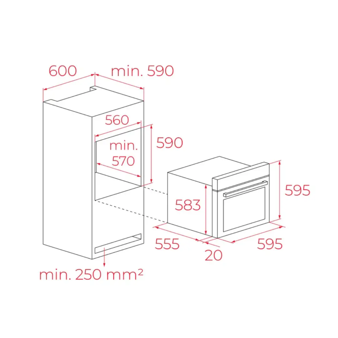 Medidas del horno Teka HCB-6165 para instalación en mueble de cocina estándar
