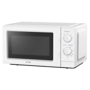 Microondas HTW HTW-MIC700LW de 20 litros en color blanco vista frontal con mandos giratorios