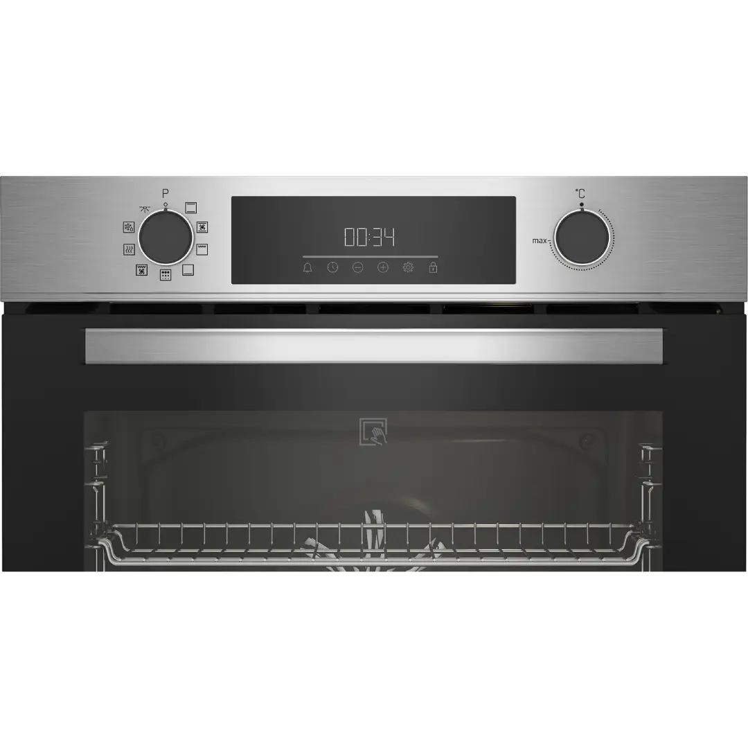 Panel de control del horno Beko BBIE-12300XMP con mandos y selección de funciones