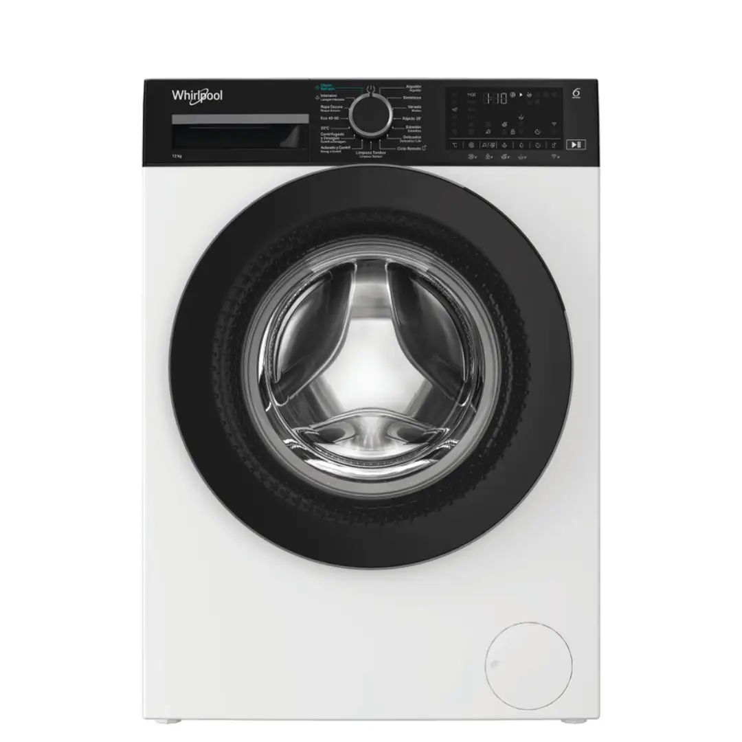 Lavadora Whirlpool WAM-27WB SPT de 12 kg en color blanco vista frontal carga frontal
