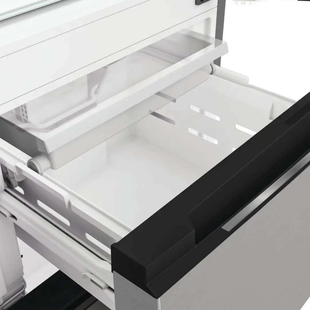 Cajones del congelador del frigorífico Whirlpool WHKF-6352 X5E abiertos vista interior