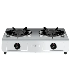 Hornillo a gas Vitrokitchen 275IB en acero inoxidable con dos quemadores vista frontal