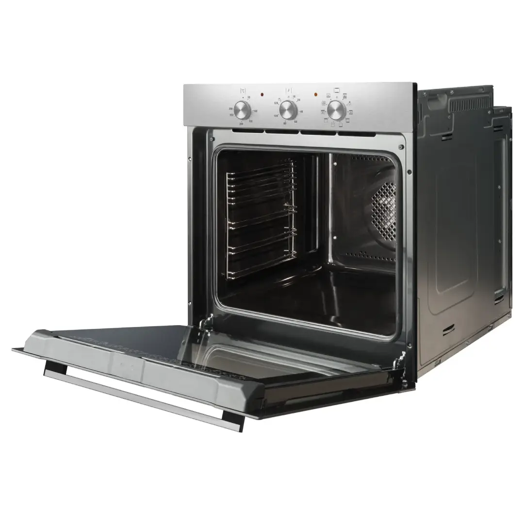 Horno Fagor 9H-115BX abierto de lateral mostrando todo su interior y bandejas