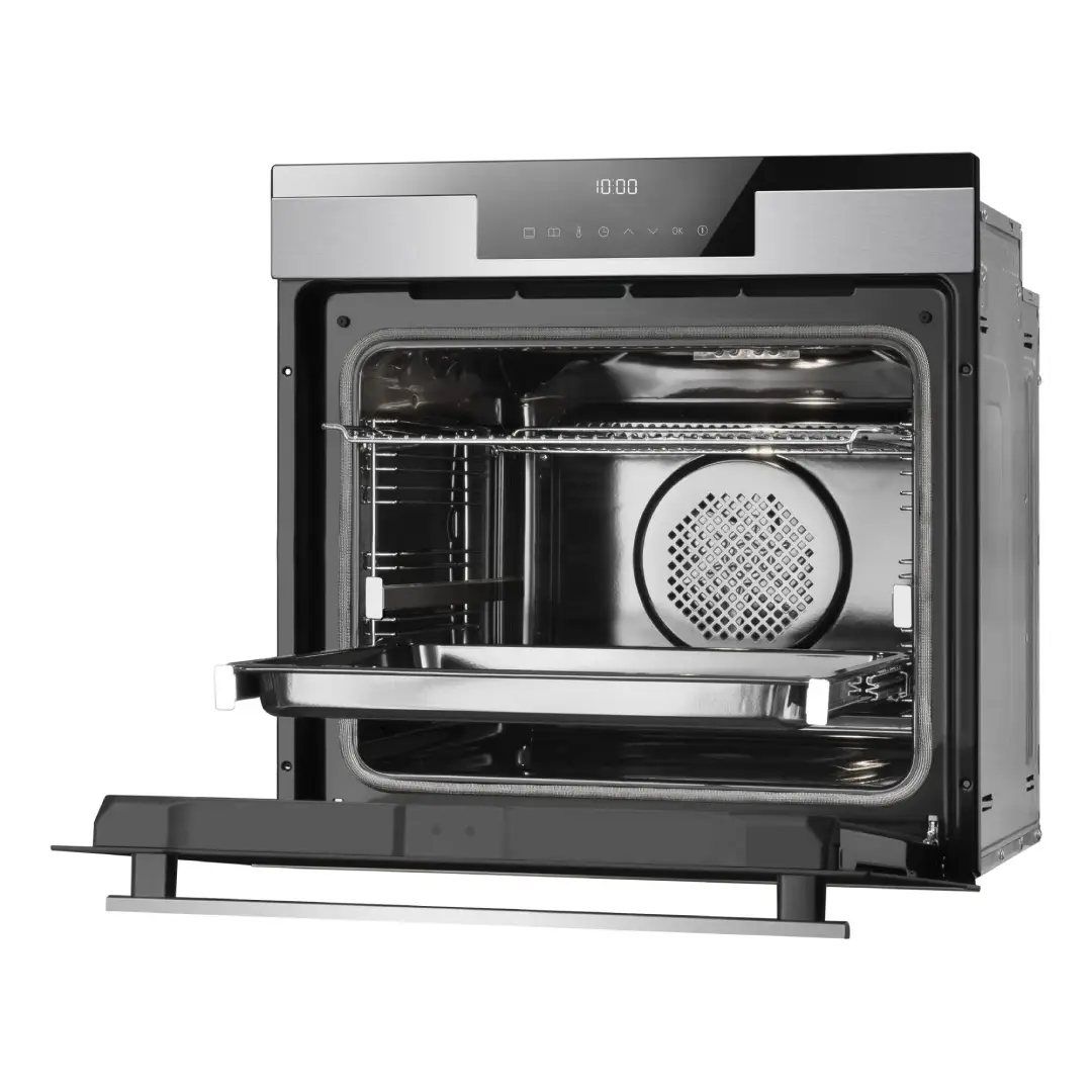 Horno Fagor 9H-195TCX abierto vista lateral mostrando su diseño y profundidad