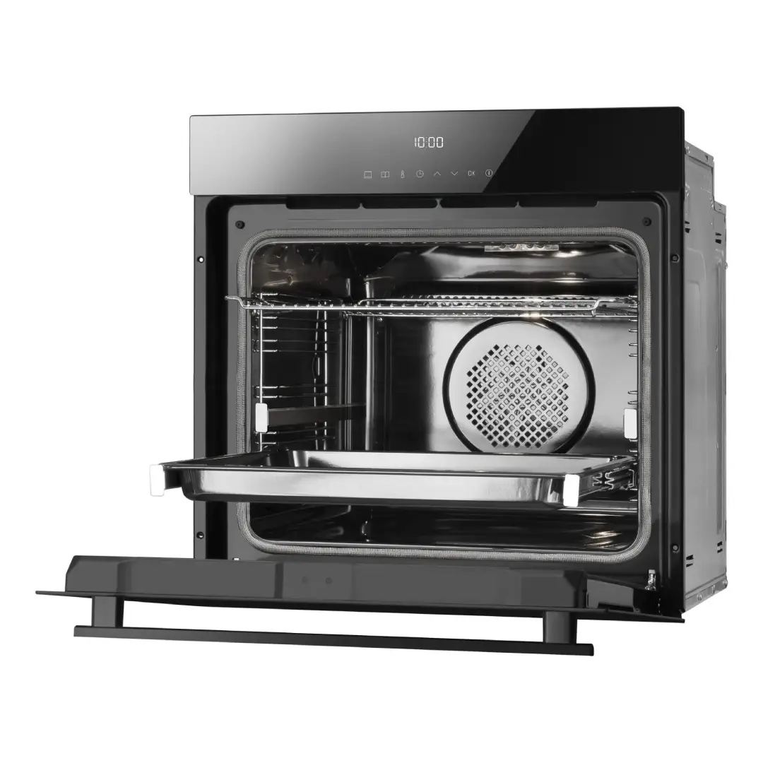 Horno Fagor 9H-195TCN abierto vista lateral mostrando su diseño y profundidad