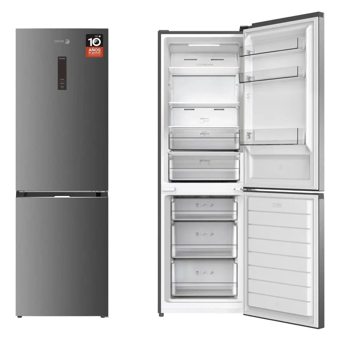 Frigorífico combi Fagor 3FFK-6677X abierto sin alimentos mostrando su interior