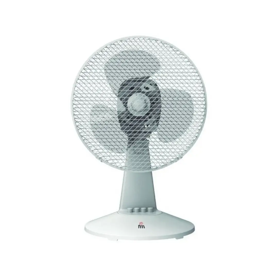 Ventilador de sobremesa FM SB-130 de 30 cm con 3 aspas y función oscilante vista frontal compacto de escritorio
