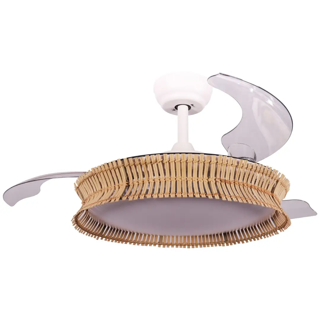 Ventilador de techo FM RV-1200 con aspas retráctiles acabado bambú 107 cm con luz LED y motor silencioso DC