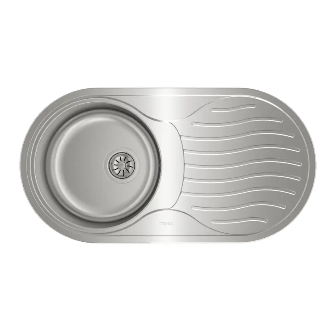 Fregadero Teka DR 80 en acero inoxidable con cubeta de 36 cm y escurridor reversible vista superior de encastre