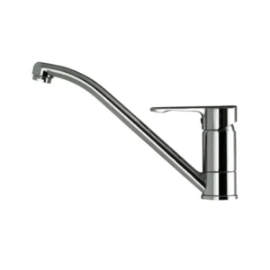 Grifo de cocina Teka ML-913 en acabado cromado con caño bajo giratorio y control monomando vista frontal de instalación en fregadero