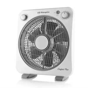 Ventilador de suelo tipo Box Fan Orbegozo BF-0138 de 40 cm con 6 aspas, 40W de potencia y diseño compacto, vista frontal principal.