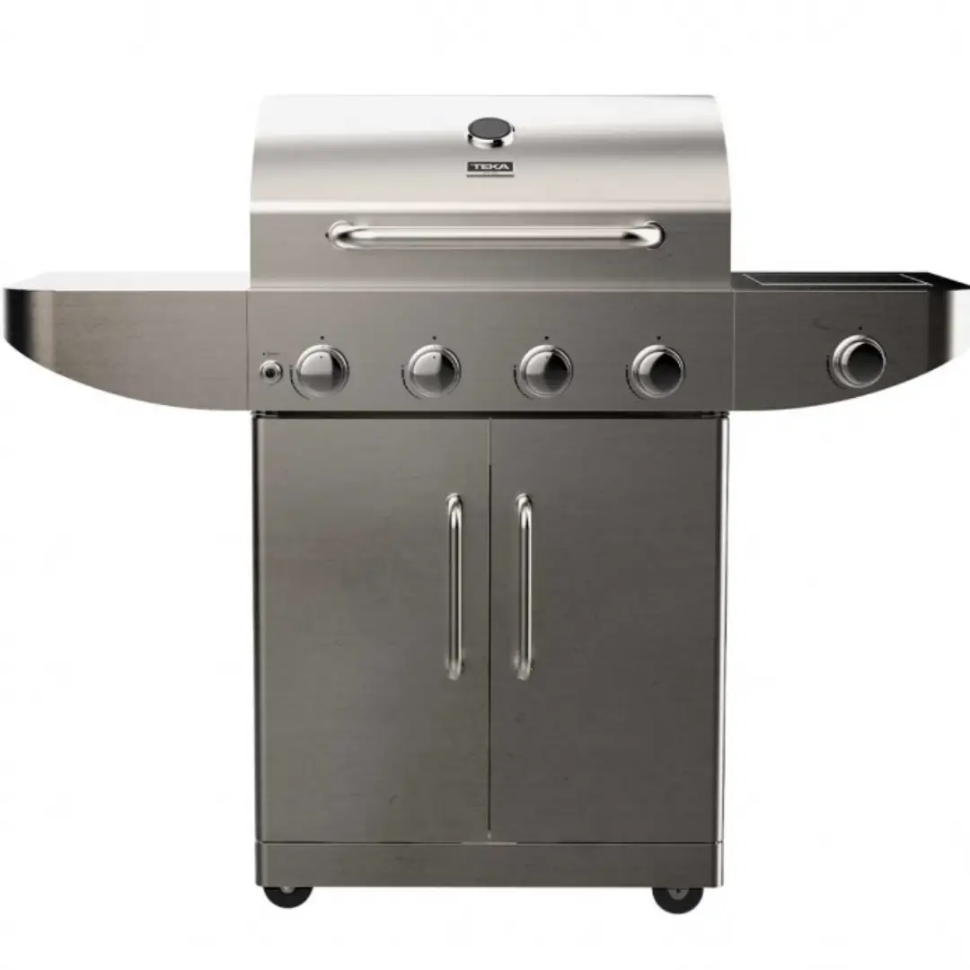 Barbacoa de gas Teka Gourmet BBQ-4100 G en acero inoxidable con 5 quemadores vista frontal para exterior