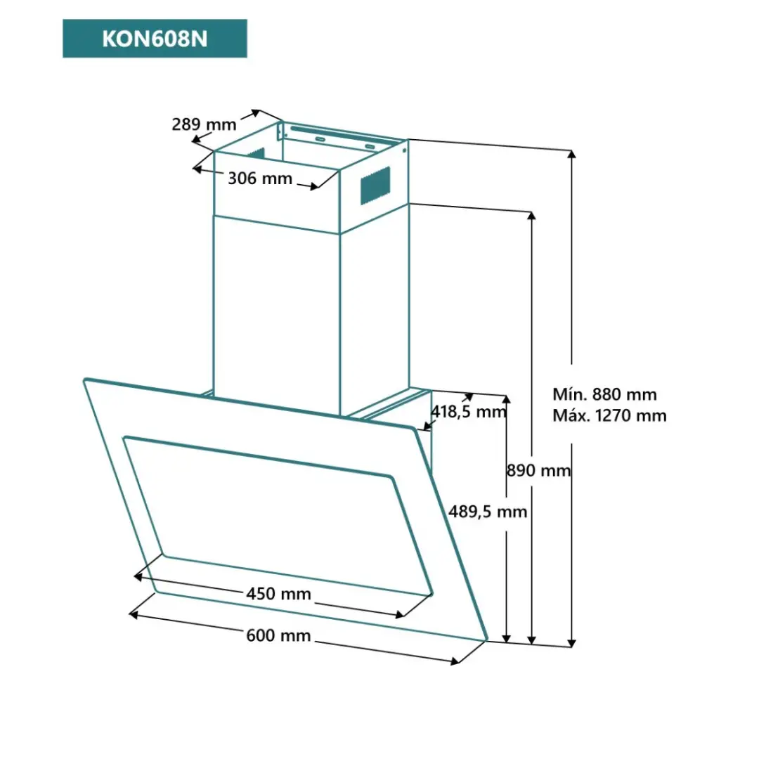 Medidas de la campana decorativa Johnson KON-608N de 60 cm para instalación en cocina