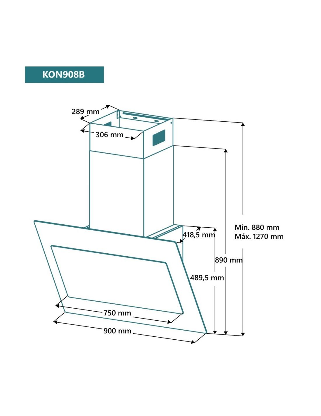 Medidas de la campana decorativa Johnson KON-908B de 90 cm para instalación en cocina