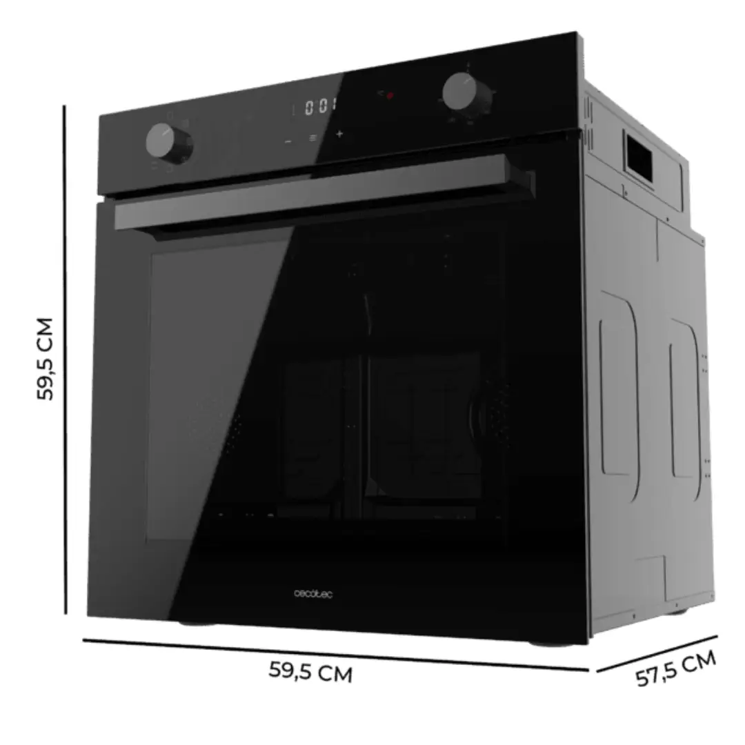 Medidas y dimensiones del horno multifunción Cecotec Bolero Hexa M226001 para instalación en cocina.