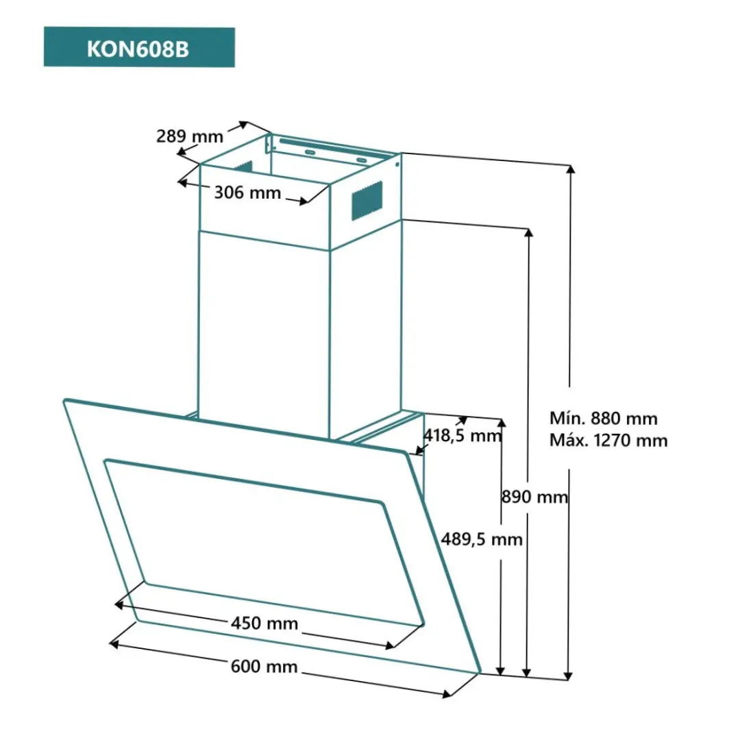 Medidas de la campana decorativa Johnson KON-608B de 60 cm para instalación en cocina