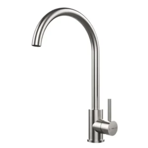Grifo de cocina Teka UNI-9310XP en acero inoxidable con caño alto giratorio y diseño monomando vista frontal