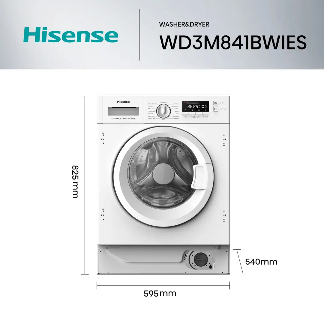 Medidas de la lavadora secadora integrable Hisense WD-3M841BWIES para instalación