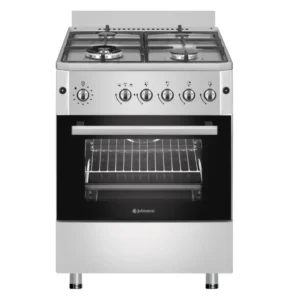 Cocina de gas Johnson COCI-60BX1 en acero inoxidable con horno integrado 63L y 4 fuegos vista frontal