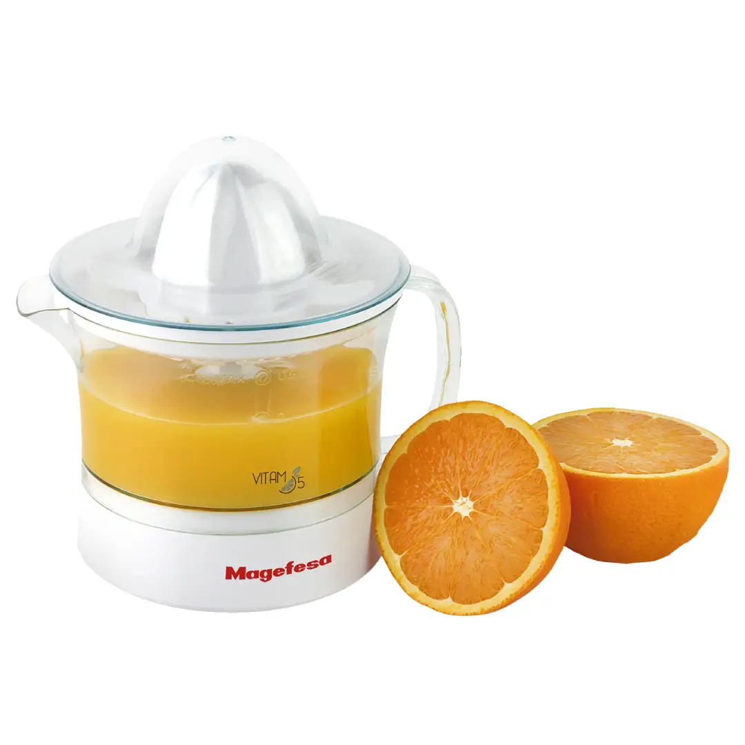 Exprimidor Magefesa MGF-3465 Vitam 5 de 40W y capacidad de 0,5 litros con doble cono y regulador de pulpa vista frontal