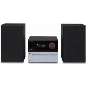 Microcadena Sunstech MIC-200BTBK de 30W con Bluetooth, lector de CD y puerto USB vista frontal con diseño compacto y elegante