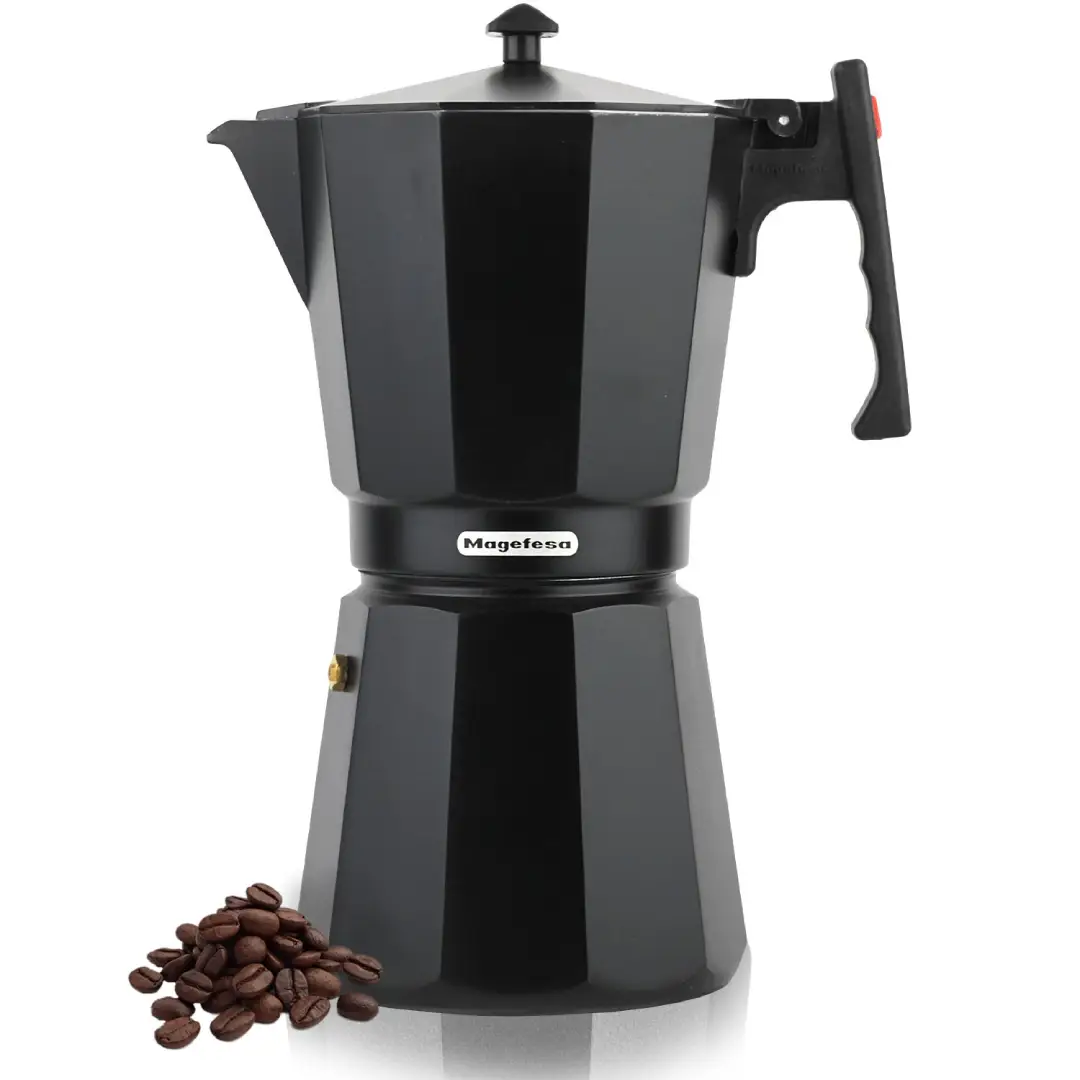 Cafetera italiana Magefesa Jamaica 12T Black para 12 tazas en aluminio apta para inducción vista frontal