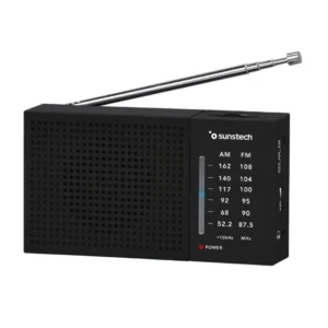 Radio portátil Sunstech RPS-412BK en color negro con sintonizador AM/FM y diseño compacto de fácil transporte vista frontal