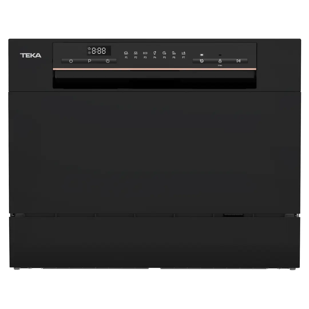 Lavavajillas compacto Teka LC-24700BK en color negro vista frontal con display LED