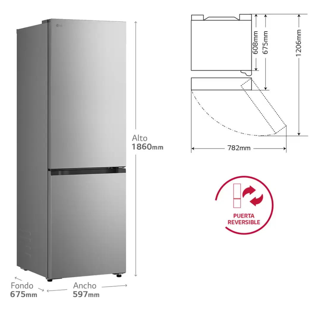 Medidas del frigorífico combi LG GBBSJ-10EPY para instalación en cocina con fondo optimizado