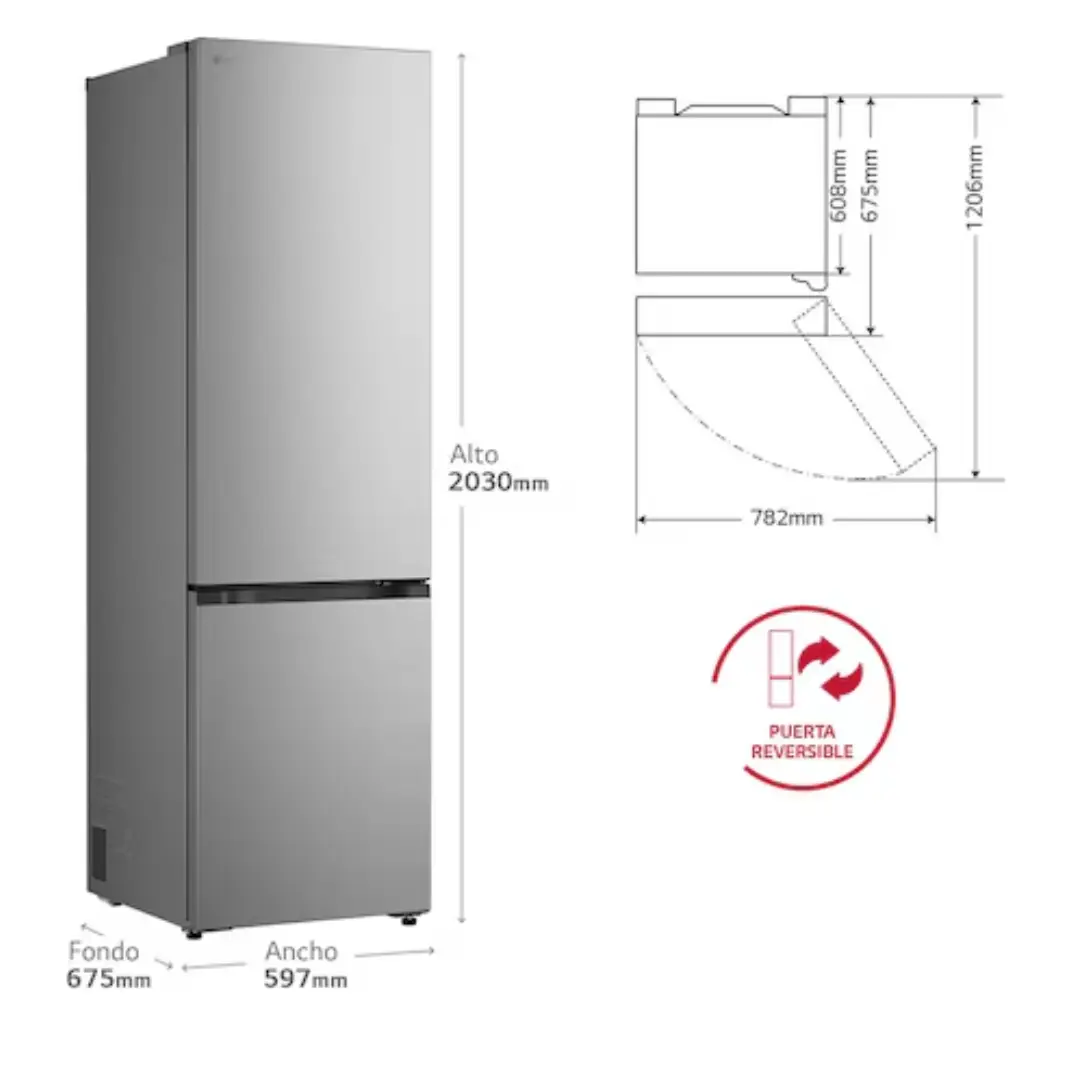 Medidas del frigorífico combi LG GBBSJ-2CCPY para instalación en cocina