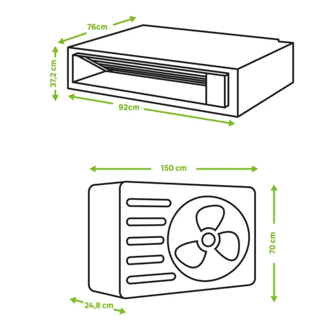 Medidas del aire acondicionado por conductos Haier AD-125S2SM9FA(H) para instalación en techo