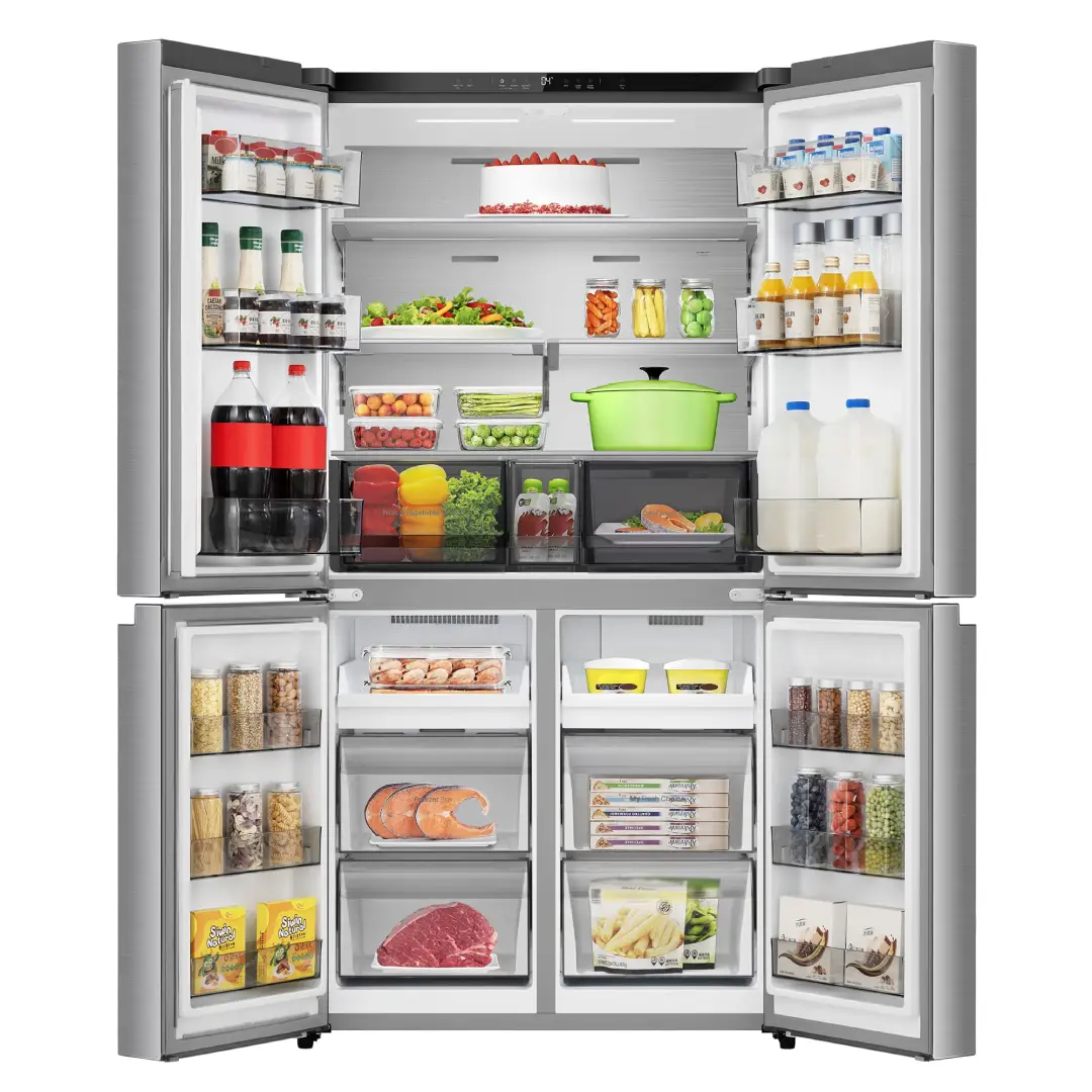 Frigorífico americano Hisense RQ-5P640SSSD abierto mostrando su interior y distribución