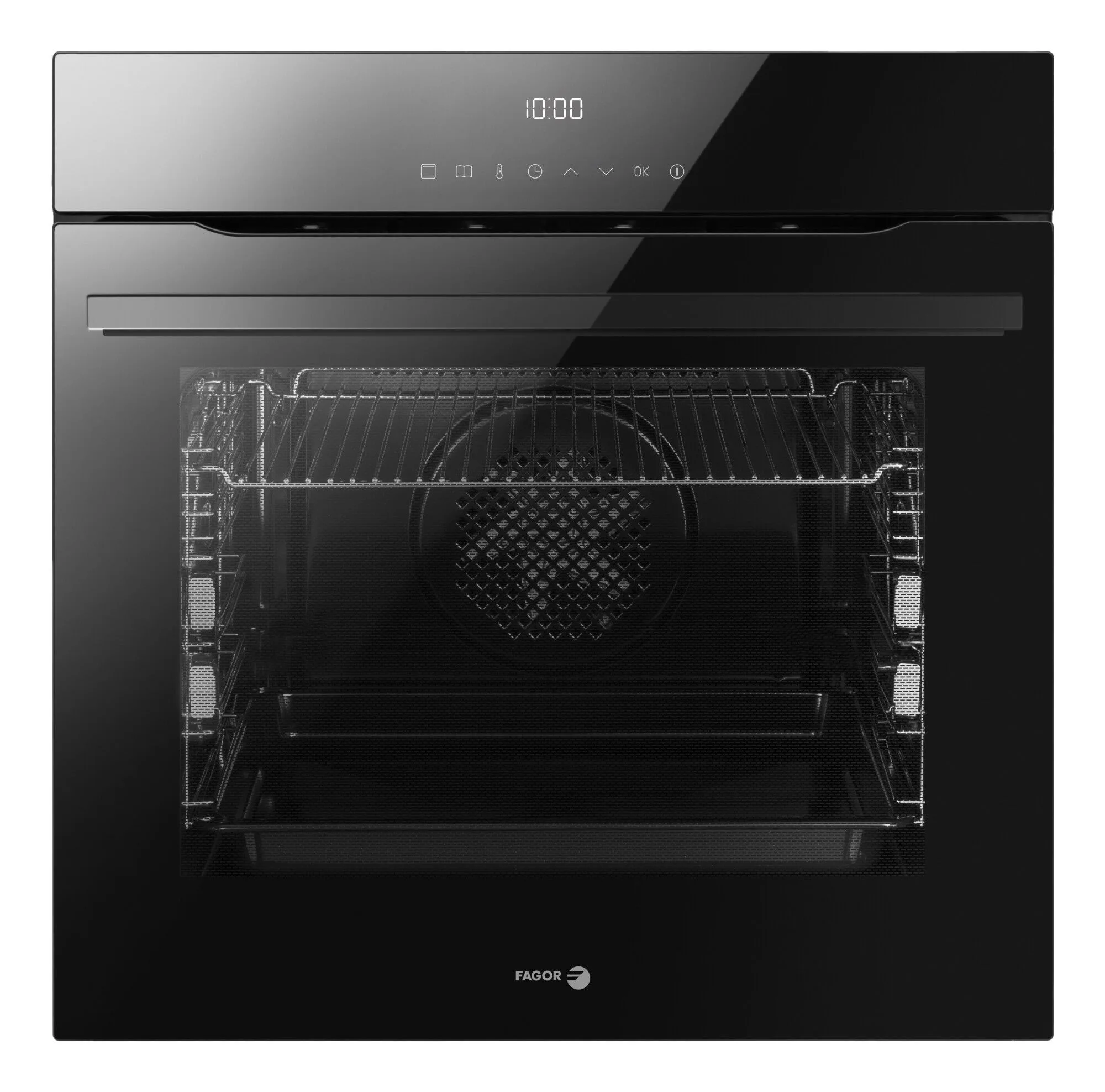 Horno Fagor 9H-760TCN vista frontal destacando su diseño en negro y panel de control digital