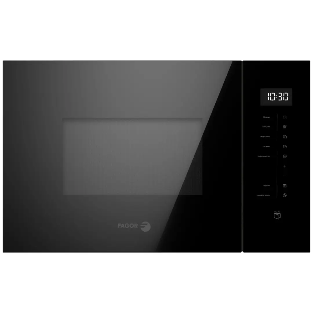 Microondas Fagor 4MWB-25BTCGN en color negro de 25 litros para encastre con función grill vista frontal empotrable