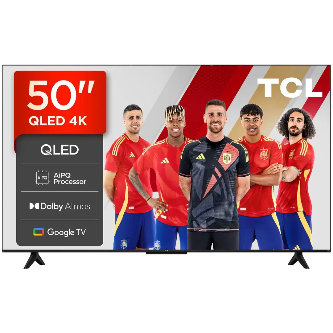 Televisor TCL 50T69C de 50 pulgadas QLED 4K con Google TV y HDR10+, vista frontal principal.