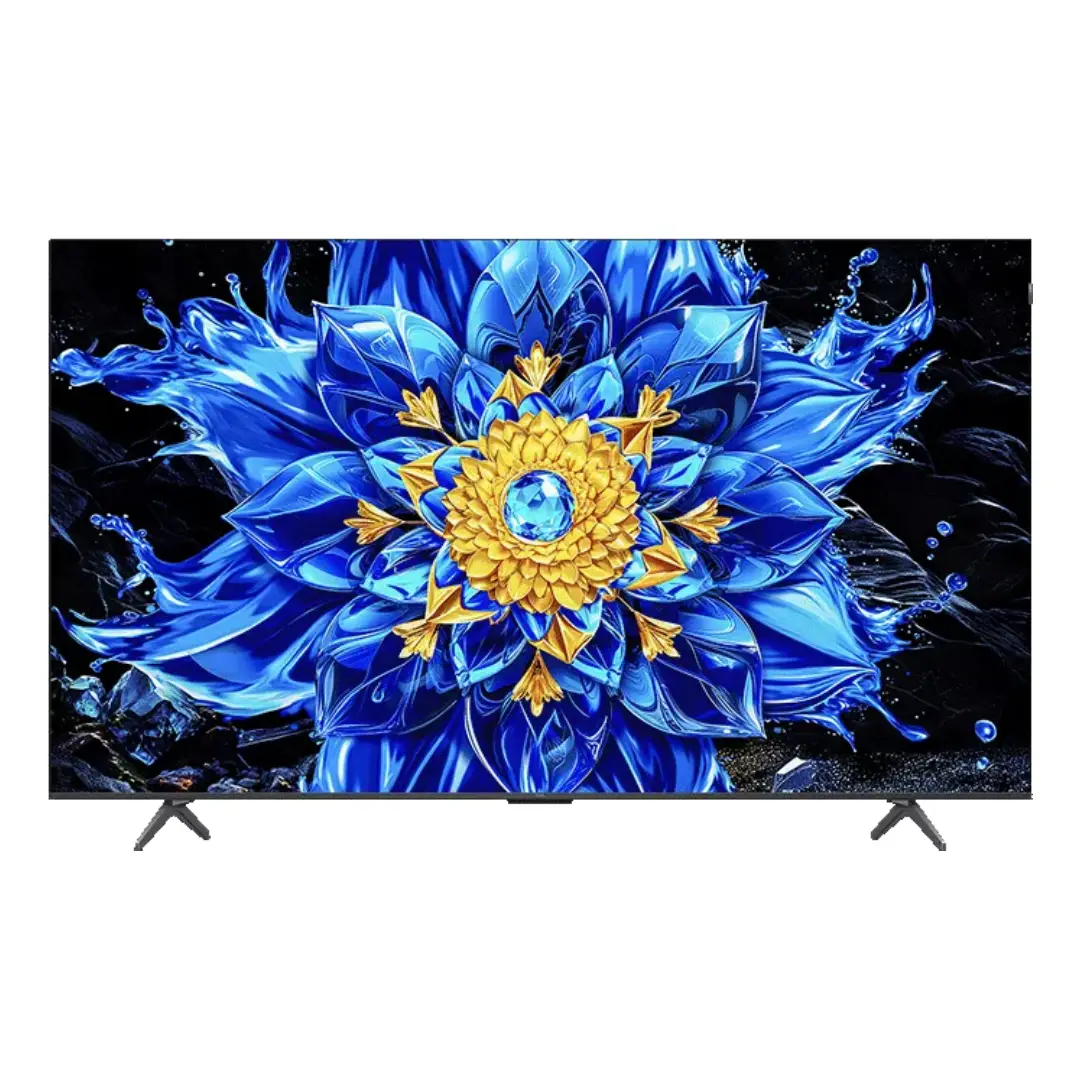 Televisor TCL 75P8L de 75 pulgadas QD-MiniLED 4K HDR 144Hz con Google TV y sonido Onkyo 2.1, vista frontal principal.