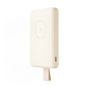 Batería externa Xiaomi Magnetic de 6000 mAh en color beige con carga inalámbrica de 15W y soporte integrado vista frontal compacta y magnética