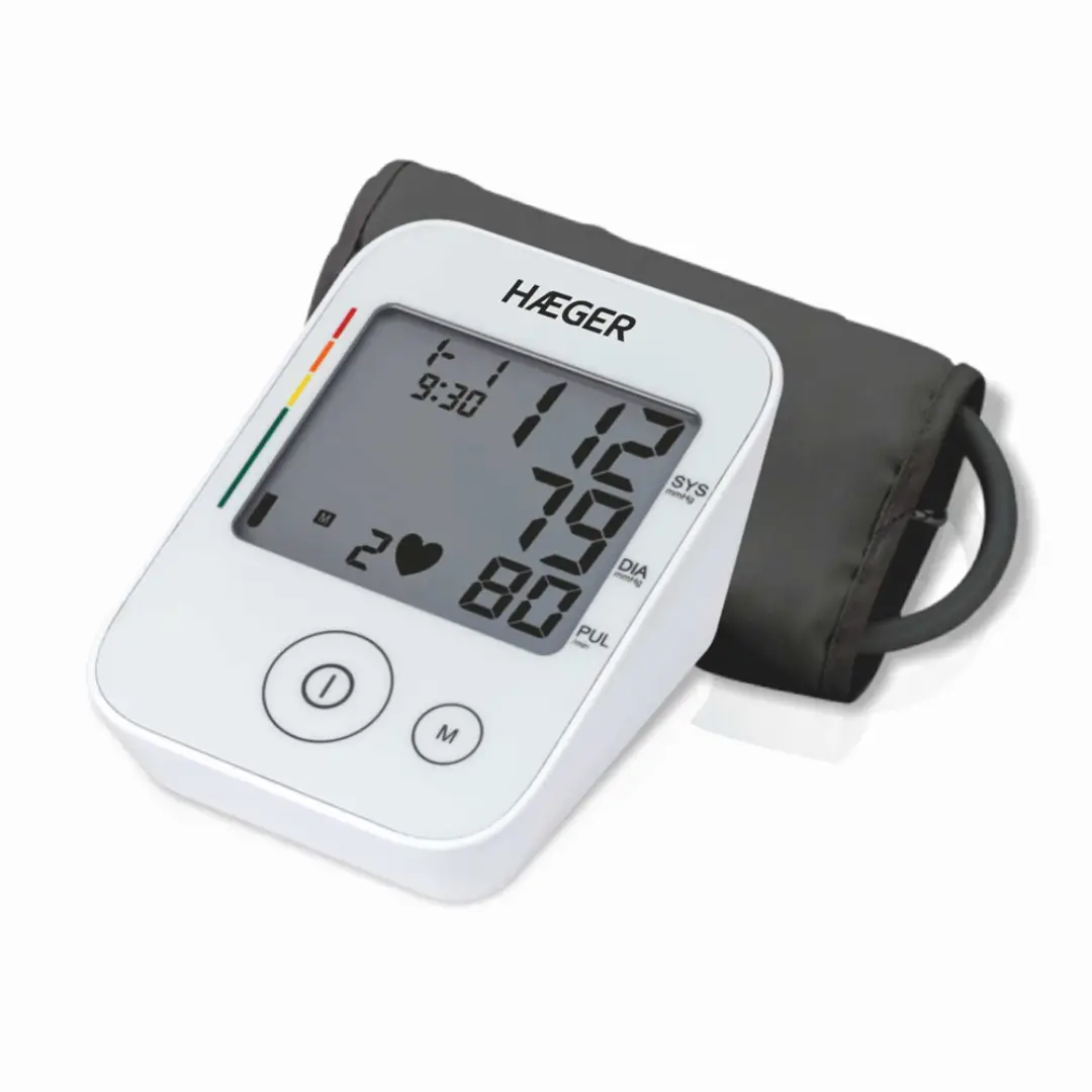 Tensiómetro digital de brazo HAEGER TM-ARM.003A para medición de presión arterial con pantalla LCD y brazalete ajustable