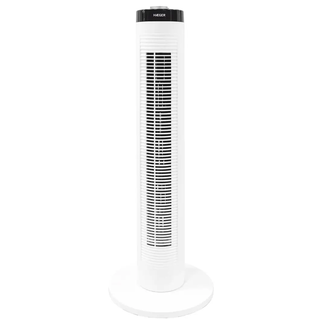 Ventilador de torre HAEGER Tower Wind TF-032.004A de 81 cm y 45W en color blanco vista frontal