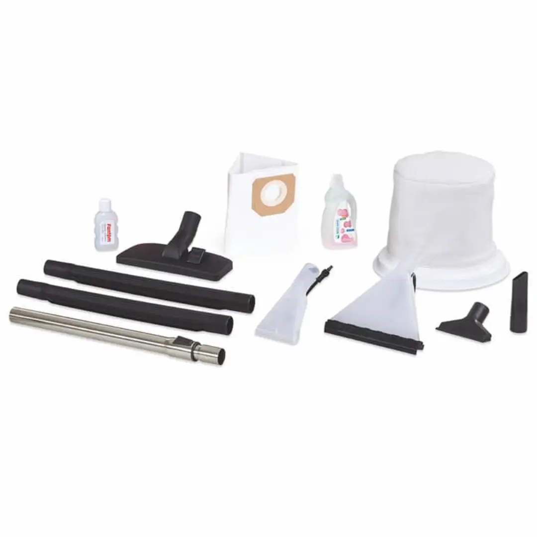 Detalle de los accesorios del aspirador HAEGER AquaClean Pro con boquillas y complementos para diferentes superficies