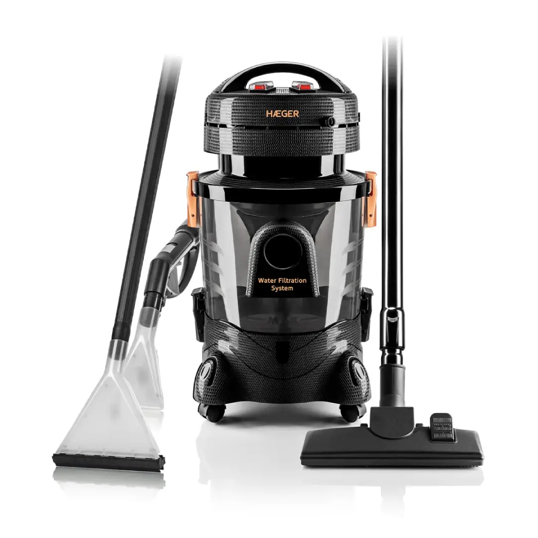 Aspirador trineo HAEGER VC-12W.045A AquaClean Pro de 1400W y depósito de 9 litros con filtro de agua vista frontal