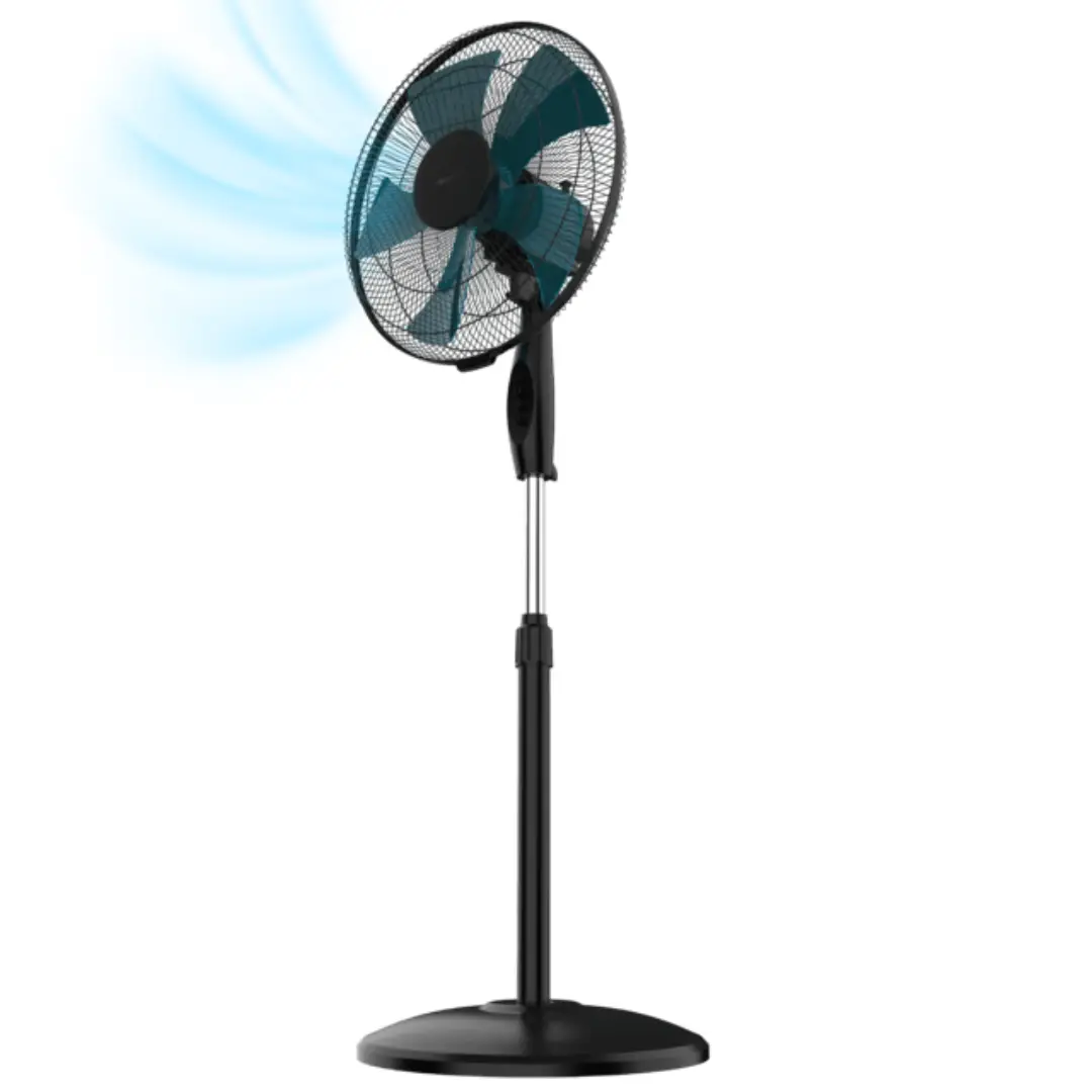 Ventilador de pie Cecotec A90 negro de 40 cm con 5 aspas, 56W de potencia y diseño moderno, vista frontal principal.